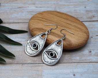 Silver Plated Evil Eye Drop Earrings
