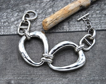 Bracelet à maillons épais en argent : bijoux de manchette tendance, plaqué argent sterling