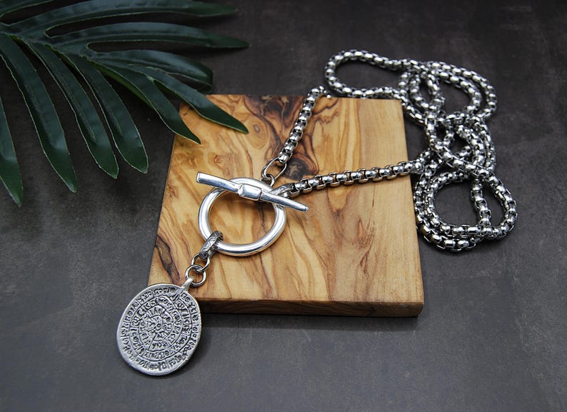 Silver Greek Coin Wrap Necklace – 100 cm Stainless Steel Box Chain image 19
