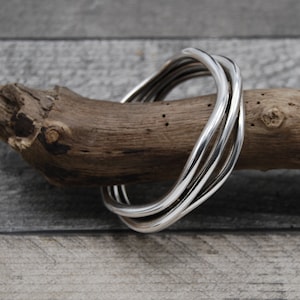 Silver Triple Bangle, Statement Silver Bangle, Stacking Silver Bangle, Gift For Her, Wavy Silver Bangle, Wide Silver Bangle, Solid Bangle