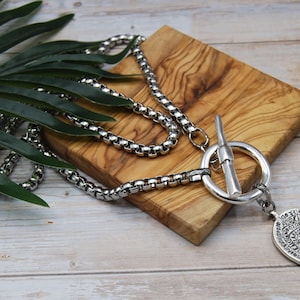 Silver Greek Coin Wrap Necklace – 100 cm Stainless Steel Box Chain image 4