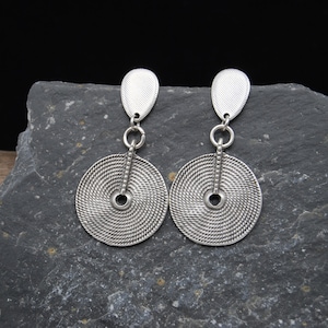 Textured Antique Silver Circle Earrings: Statement Drop Earrings