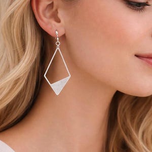 Silver Plated Diamond Dangle Earrings: Minimalist Geometric Statement