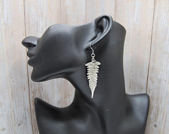 Silver Plated Fern Leaf Earrings: Boho Dangle Statement Jewelry