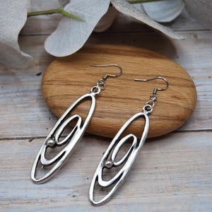 Silver Statement Earrings, Oval Swirl Drop Earrings