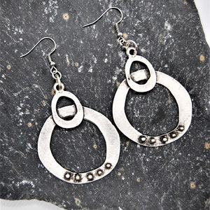 Antique Silver Boho Chic Hoop Dangling Earrings Silver Circle Hoop Earrings Boho Chic UK Seller Unique Gift Idea