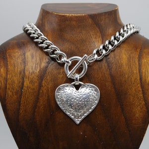 ★SENTIMENTS★ NO.480 [SILVER] HEART CODE LOCK CHAIN NECKLAC Stainless Steel Chunky Box Chain Heart Padlock Chunky Box