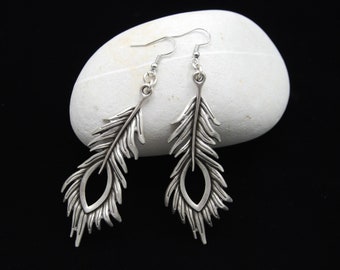 Antique Silver Leaf Drop Earrings, Dangling Silver Earrings, Leaf Silver Earrings, Gift For Her, Statement Silver Earrings