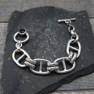 Großes Gliederarmband aus Silber, Antiksilberarmband, Knebelverschluss aus Silber, ovales Gliederarmband, Silberarmband
