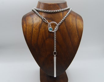 Silver Lariat Necklace: Stainless Steel Wrap with Crystal