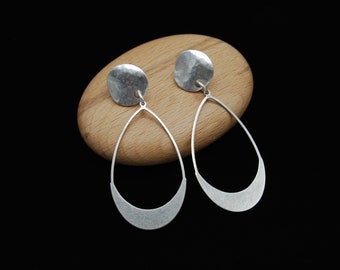 Pendientes de plata antiguos, pendientes de plata grandes, pendientes de plata llamativos, pendientes de plata grandes, pendientes de plata ovalados, regalo para ella