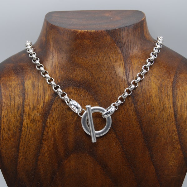 Collier ancien en argent avec fermoir à bascule chaîne Rolo, collier tendance en argent, chaîne à fermoir bascule, cadeau pour elle, superposition de collier