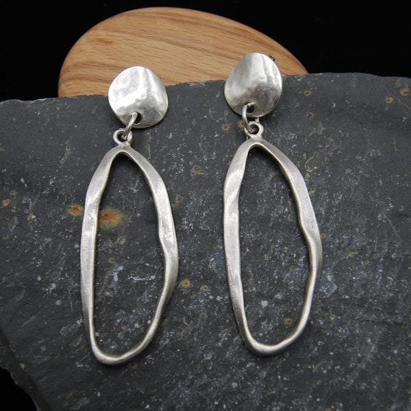 Dramatic Antique Silver Drop Earrings, Statement Silver Earrings, Dangling Silver Earrings, Large Silver Earrings, Abstract  Earrings,