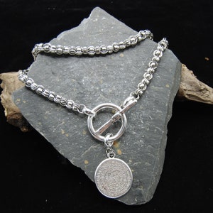 Collana avvolgente con monete greche in argento, collana in argento di dichiarazione, collana con chiusura a levetta in acciaio inossidabile, collana a strati in argento, regalo per lei immagine 2