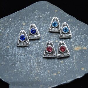 Blue Sapphire CrystalEarrings, Crystal Earrings, Silver Statement Earrings, Pushback Earrings, Gift For Her, Silver Triangle Earrings