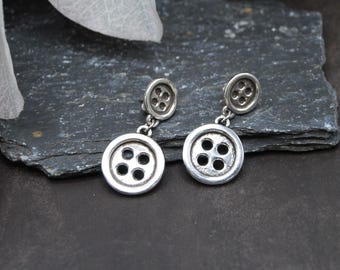925 sterling silver plated button drop earrings with butterfly backs