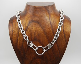 Stainless Steel Chunky Chain, Silver O Ring Necklace