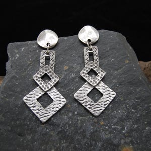 Antique Silver Geometric Chandelier Earrings: Sterling Silver Plated