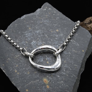 Large O valSilver Plated Pendant Necklace: Stainless Steel Box Chain