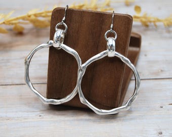 Irregular Hoop Earrings, Antique Silver Statement Dangles