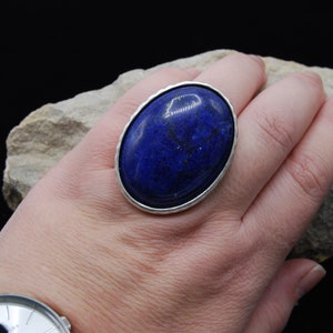 Blue Sodalite Ring, Silver Statement Ring, Silver Adjustable Ring, Silver Cocktail Ring, 40mm x 30mm Oval Cabochon, Large Stone Ring