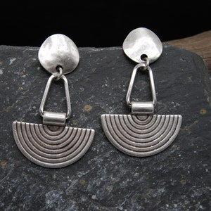 Antique Silver Semi Circle Earrings: Tribal Statement Jewelry
