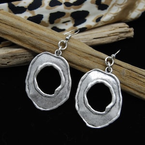 Antique Silver Abstract Drop Earrings: Boho Statement Jewelry