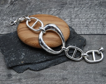 Chunky Silver Plated Link Bracelet: Statement Cuff Jewelry