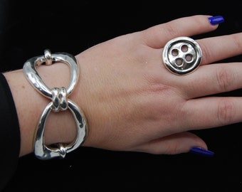 Statement Silver Bracelet, Silver Large Link Bracelet, Chunky Silver Bracelet, Silver Cuff Bracelet, Solid Silver Bracelet, Wrap Bracelet