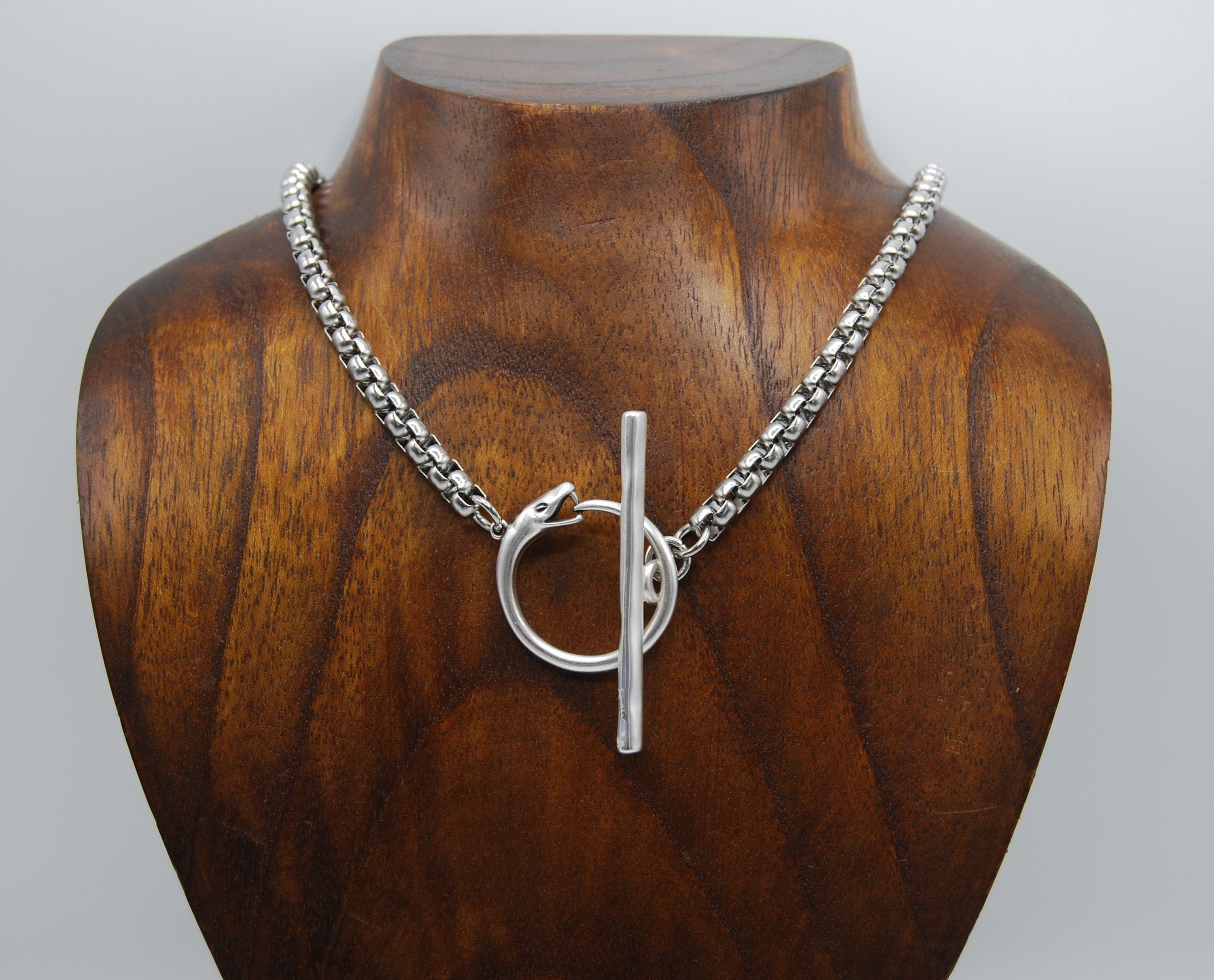 Silver Snake Toggle Clasp Necklace Statement Silver Necklace Etsy