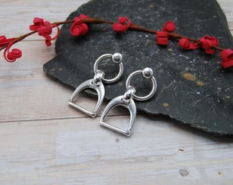 Silver Plated Stirrup Drop Earrings, Equestrian Style Jewelry
