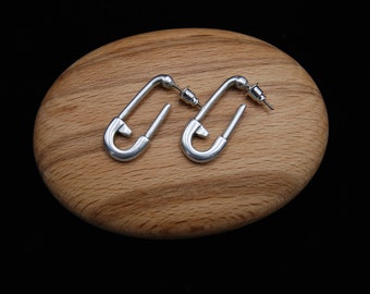 Silver Plated Safety Pin Earrings, Rock Style Statement Earrings