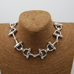 Vintage 1980 Equestrian Horsebit Chain Adjustable Statement Necklace / Belt Vintage 1980 Equestrian Chain Belt Horse Bit Silver Tone  main image 4