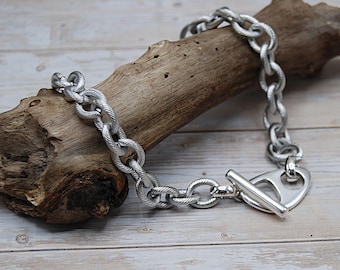 Stainless Steel Choker Necklace: Chunky Cable Chain, Silver  Plated Toggle Clasp