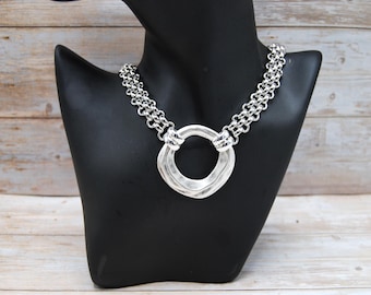 Collar de cadena gruesa de acero inoxidable: gargantilla llamativa bañada en plata