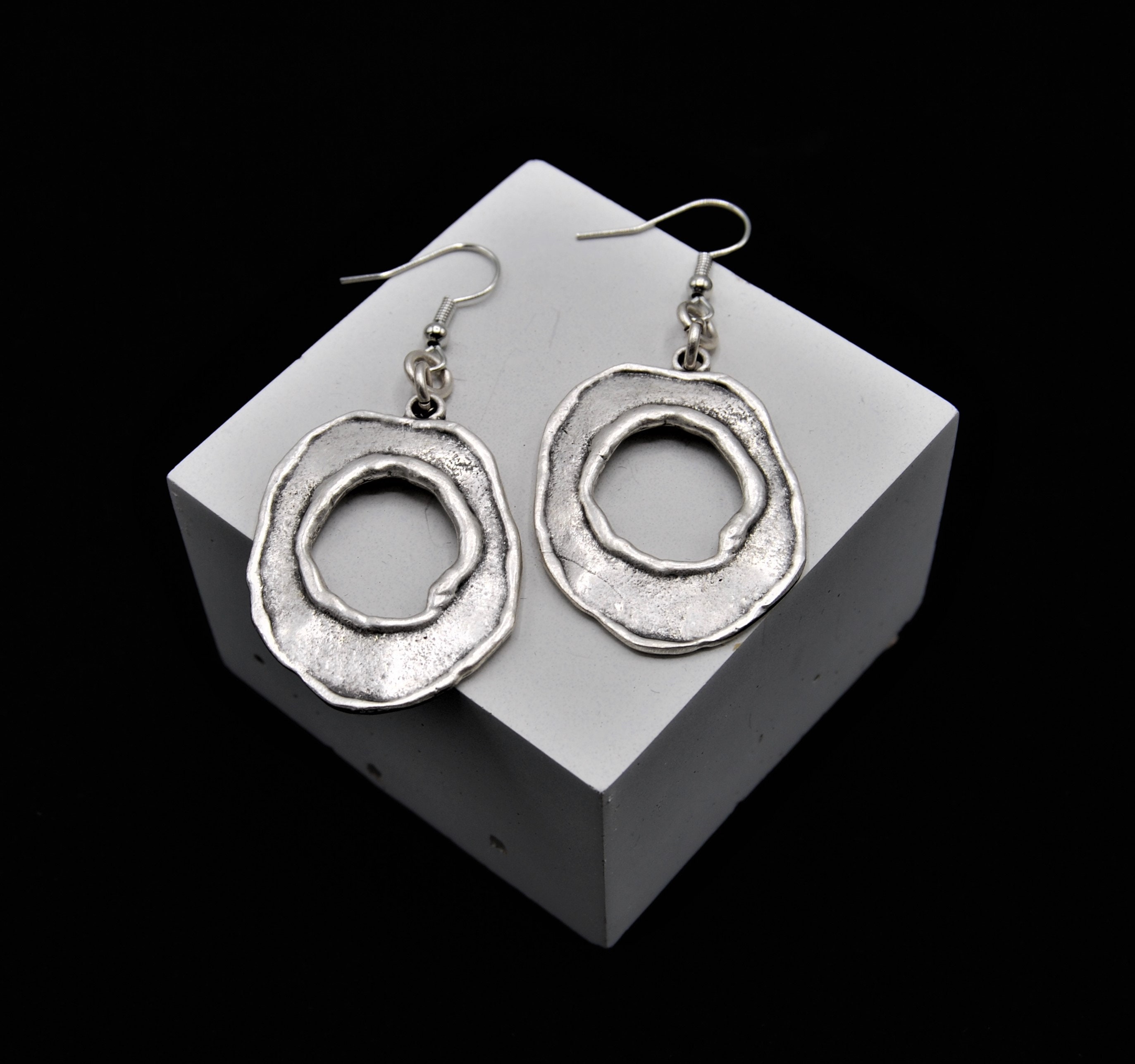 Antique Silver Abstract Silver Earrings Silver Statement Etsy