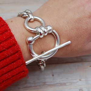 Silver Statement Curb Chain Bracelet, Chunky Toggle