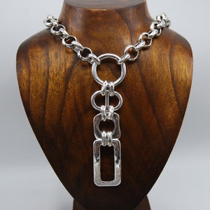 Statement Silver Plated Geometric Pendant: Chunky Rolo Chain Necklace