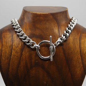 Silver Stainless Steel Chain, Statement Silver Necklace, Large Silver Toggle Clasp Necklace, Gift For Her, Heavy Chain, Large Link Necklace