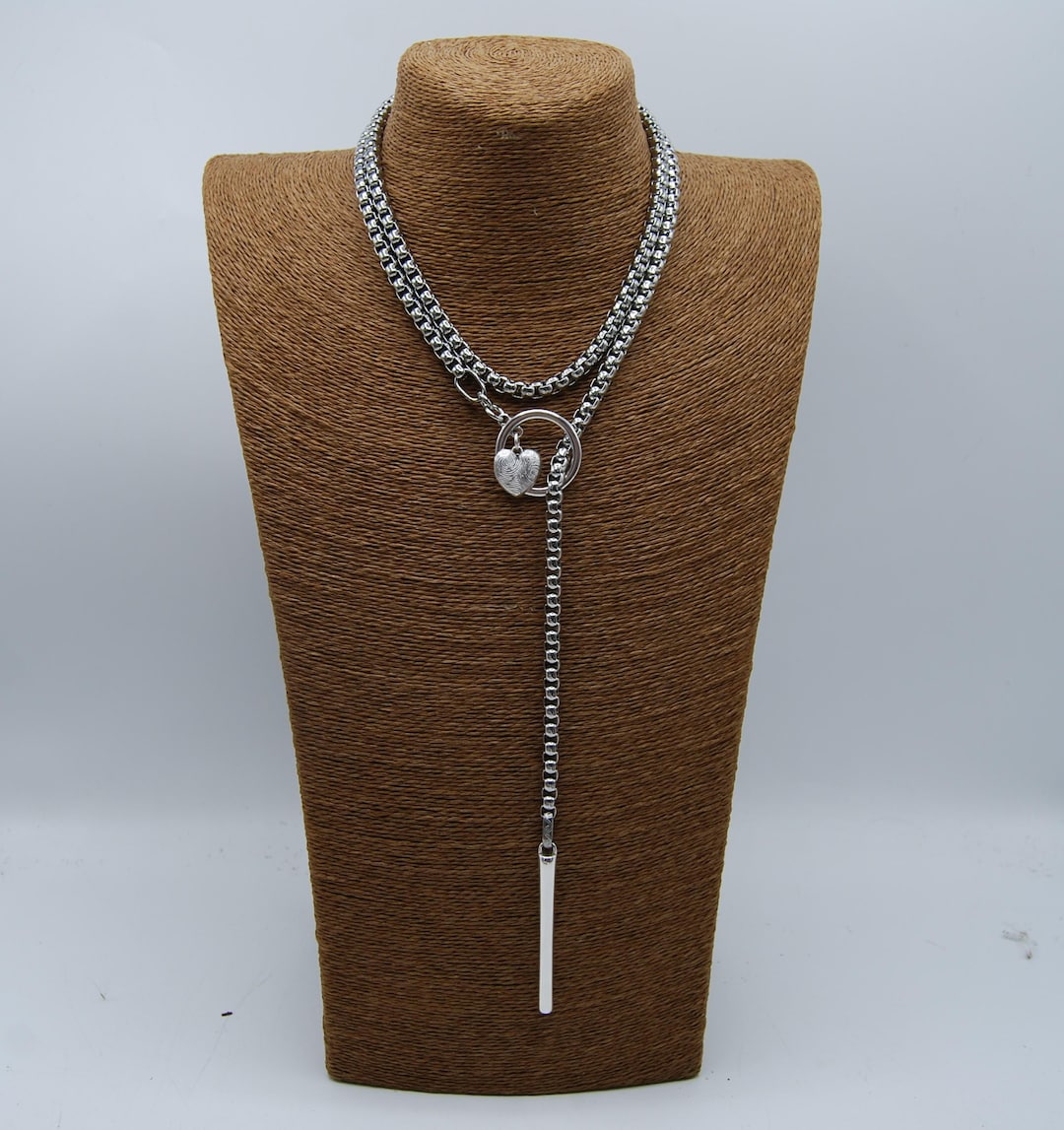 Silver Heart Wrap Necklace: Stainless Steel Box Chain, Adjustable ...