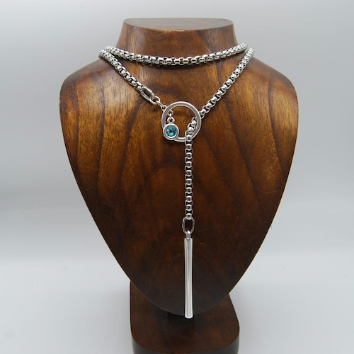 Silver Lariat Necklace: Crystal Stainless Steel Wrap, Adjustable Y