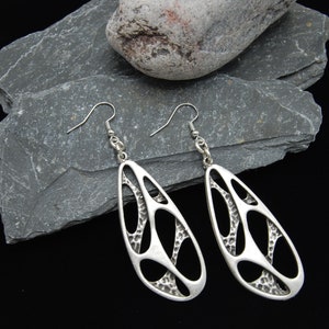 Antique Silver Abstract Dangle Earrings: Minimalist Drop Ear Wire Jewelry