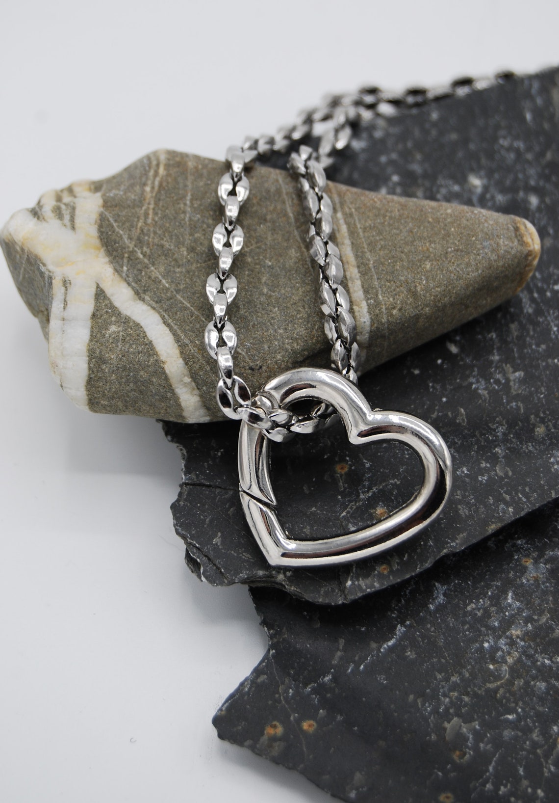 Stainless Steel Heart Pendant Necklace Heart Pendant Chain Etsy