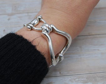 Statement 925 Sterling Silver Plated Bracelet – Oversized Toggle Clasp