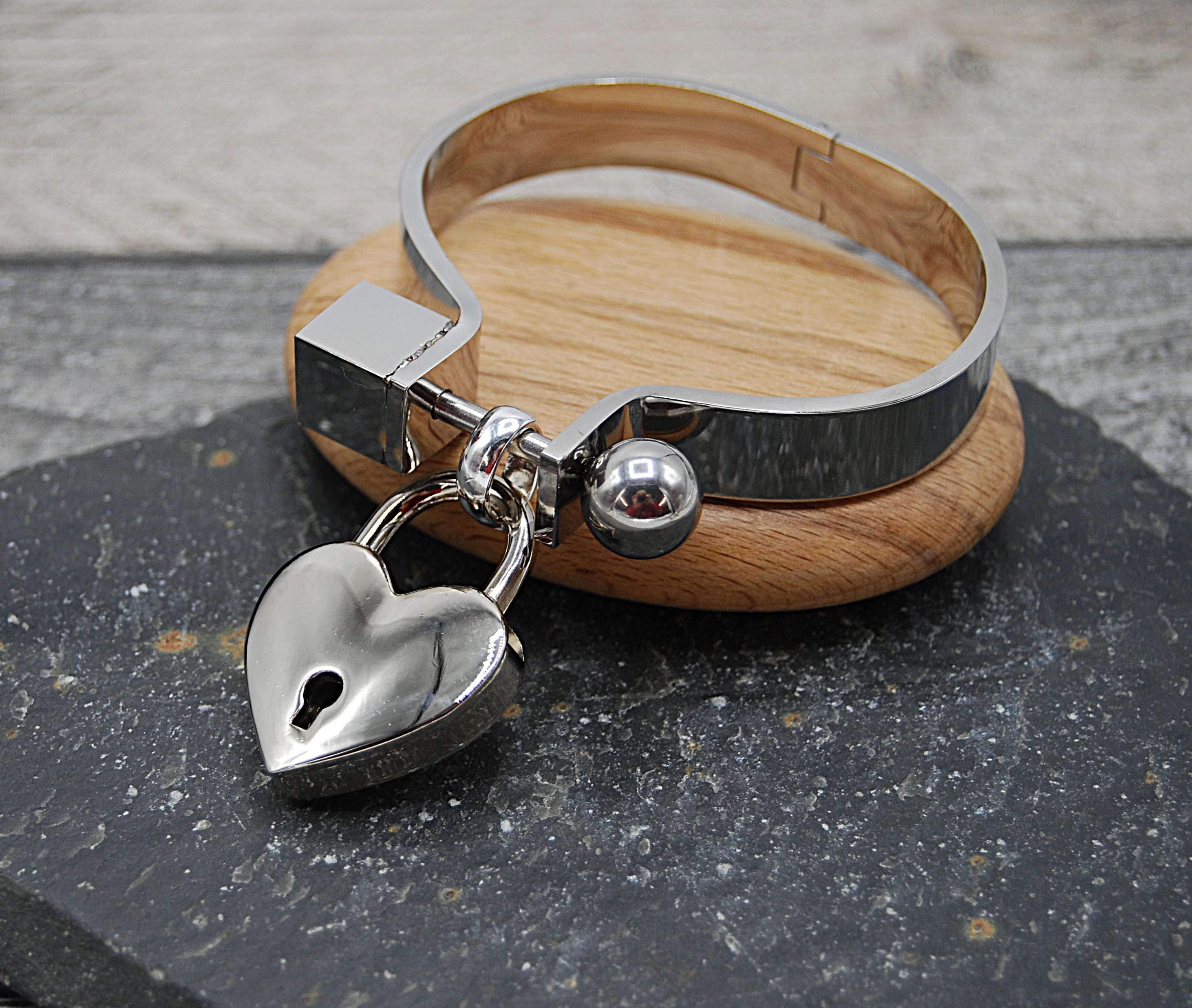 Stainless Steel Padlock Bangle: Wide Cuff Bracelet With Heart