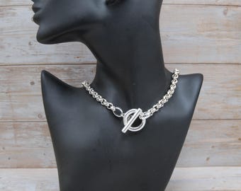 Collier chaîne Rolo avec fermoir à bascule et plaqué argent : pendentif superposé minimaliste