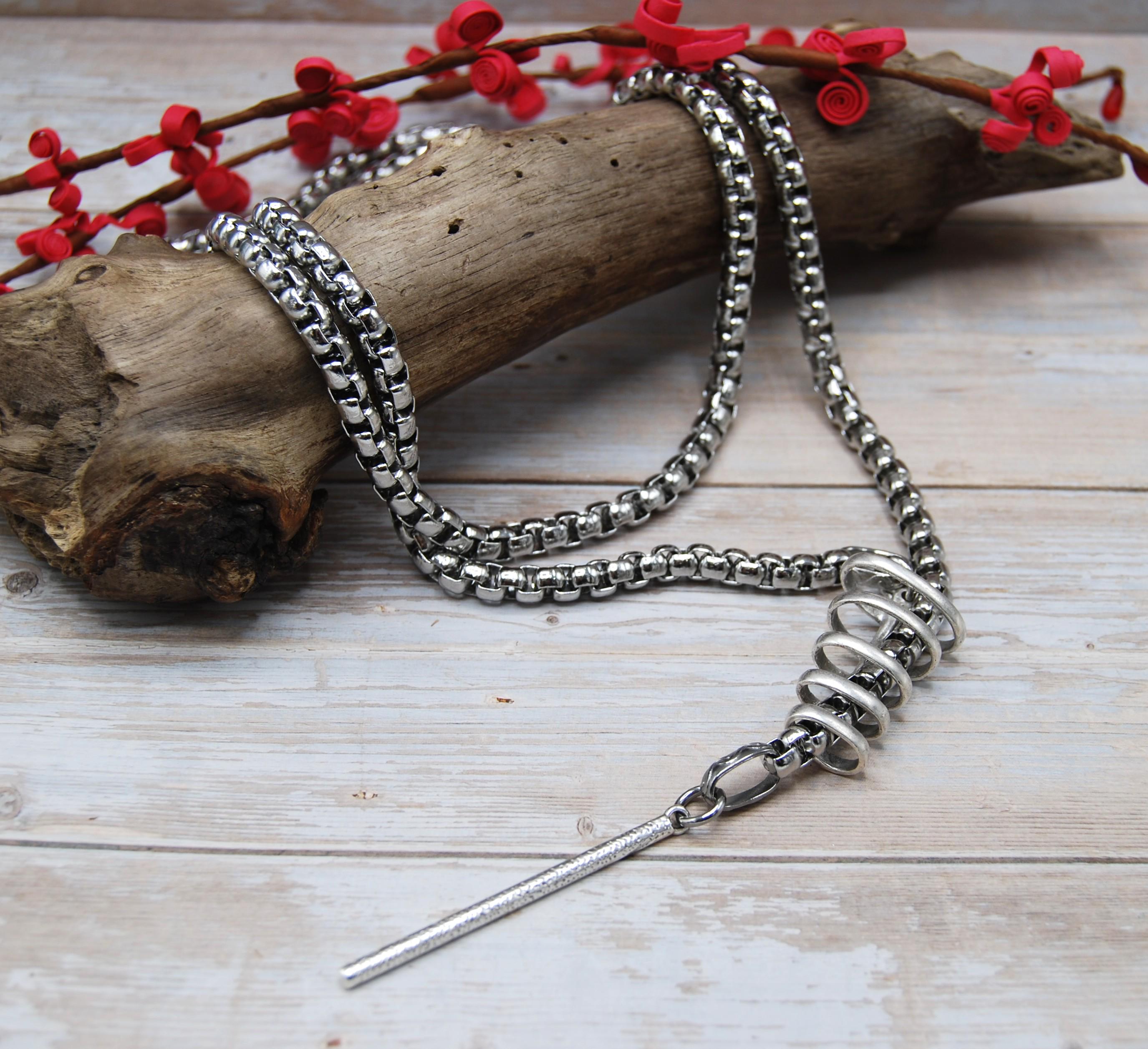 Stainless Steel Y Lariat Necklace: Abstract Silver Box Chain - Etsy