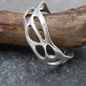 Silver Organic Bangle, Adjustable Silver Bangle, Silver Cuff Bangle, Chunky Silver Bangle, Silver Wide Bangle, Silver Solid Bangle, Unique