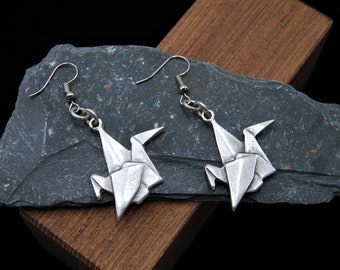 Antique Silver Oragami Bird Earrings, Silver Bird Earrings, Dangling Earrings, Drop earrings, Gift For Her, Bird Jewellery, Animal Earrings