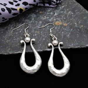 Antique Silver Statement Drop Earrings, Silver Large Dangling Earrings, Gift For Her, Abstract Silver Earrings, Boho Earrings